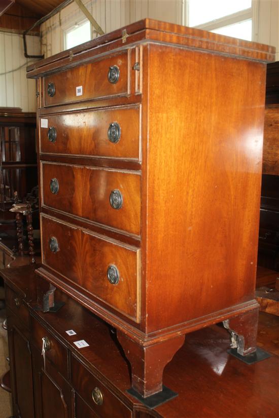 Small inlaid mahogany chest of drawers with folding top